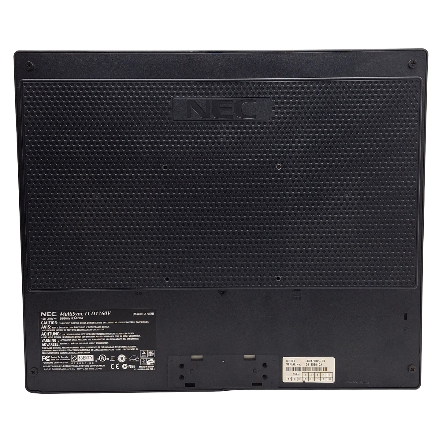 Used NEC Multisync LCD1760V LCD Monitor 17", 100-240VAC, VGA Input, 1280x1024