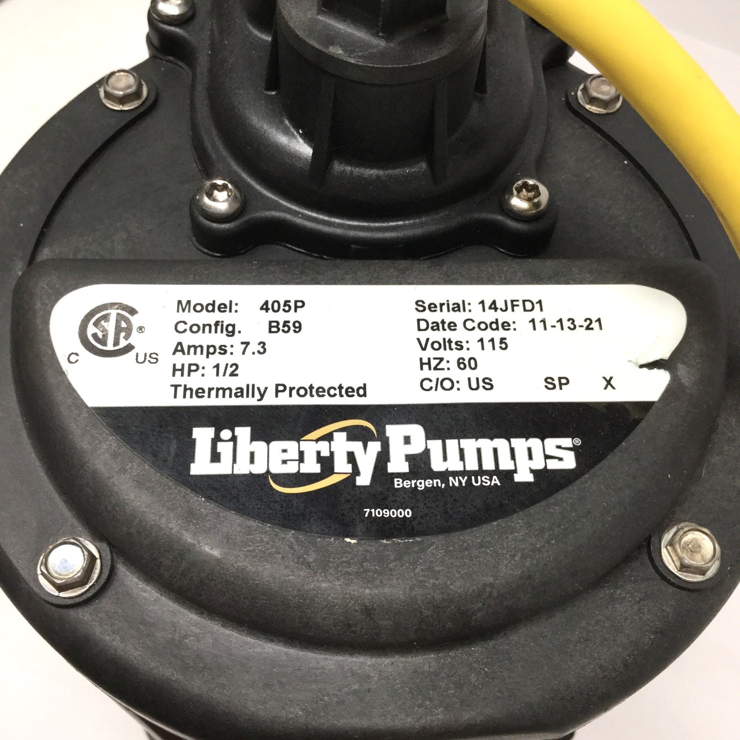 Used Liberty 405P B59 Replacement Submersible Sump Drain Pump 1/2HP 115VAC 60Hz 7.3A