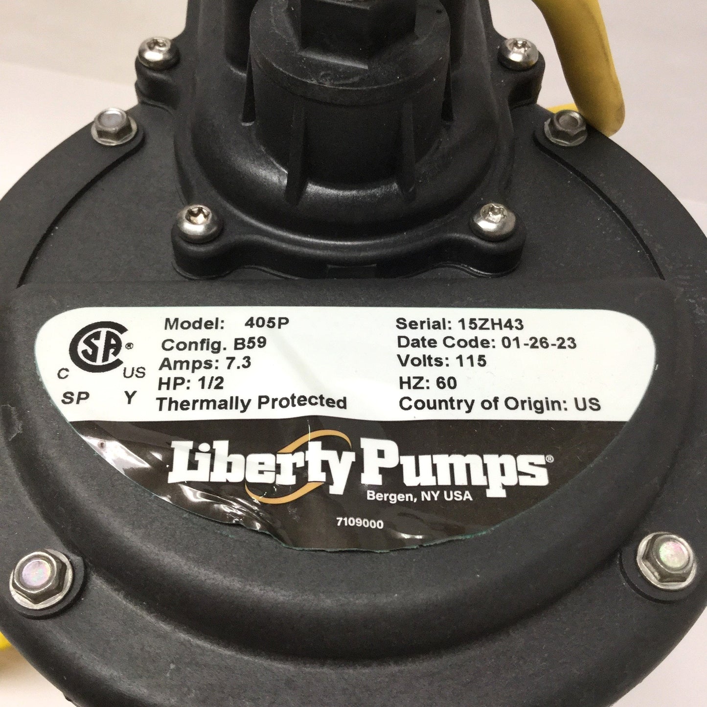 Used Liberty 405P B59 Replacement Submersible Sump Drain Pump 1/2HP 115VAC 60Hz 7.3A
