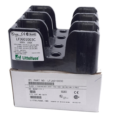 New Littelfuse LFJ601003C Fuseholder, 600VAC/DC 100A, DIN Rail, Class J Fuses