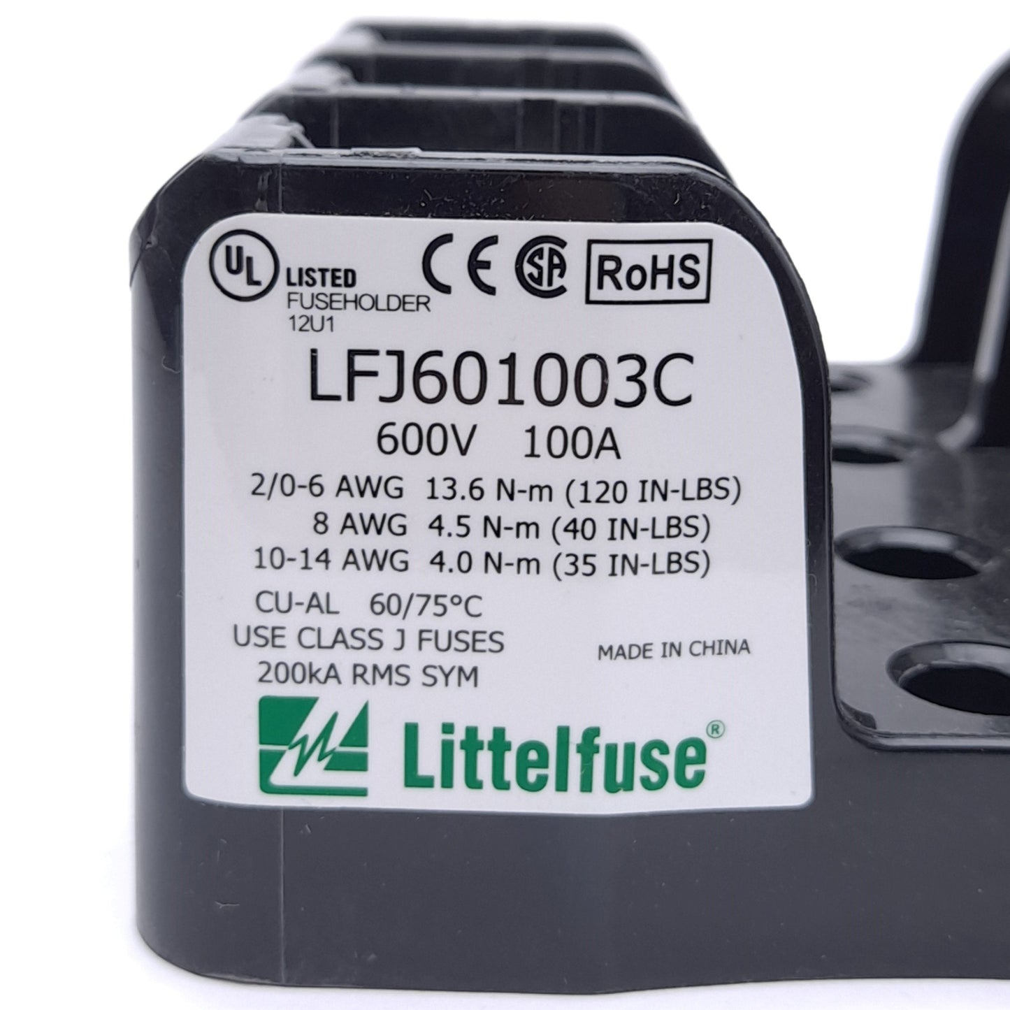 New Littelfuse LFJ601003C Fuseholder, 600VAC/DC 100A, DIN Rail, Class J Fuses