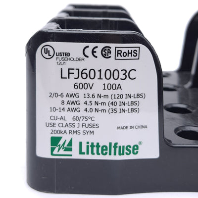 New Littelfuse LFJ601003C Fuseholder, 600VAC/DC 100A, DIN Rail, Class J Fuses