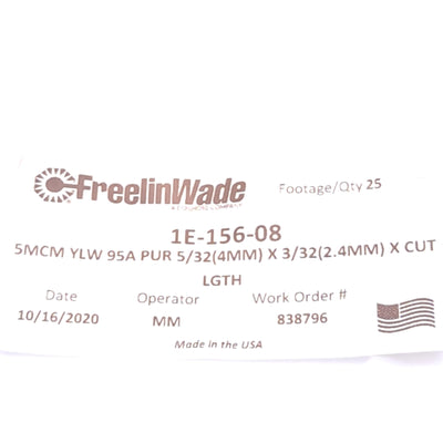 New Freelin-Wade 1E-156-08 Polyurethane Tubing, 5/32in OD, 3/32in ID, 25ft Length