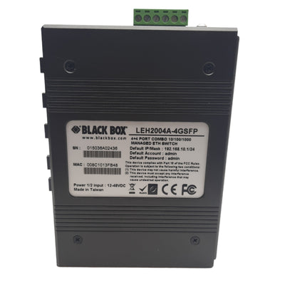 Used Black Box LEH2004A-4GSFP Industrial Managed Gigabit Ethernet Switch, 4-Port
