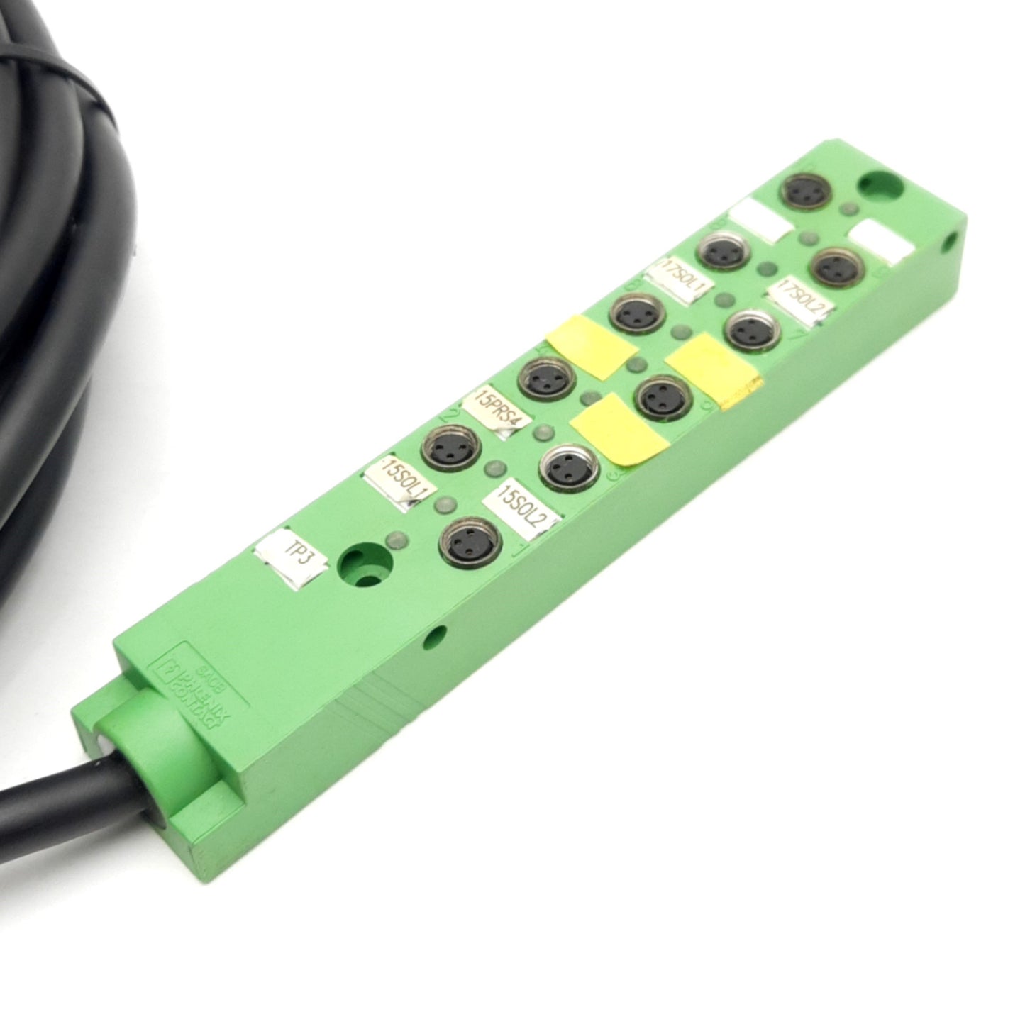 Used Phoenix Contact 1516085 SACB-10/3-L-10,0PUR-M8 Sensor Box, Ten M8 3-Pin Sockets