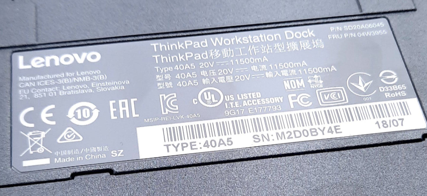 Open box Lenovo 40A50230US ThinkPad Laptop Docking Station 120/230 VAC 230W