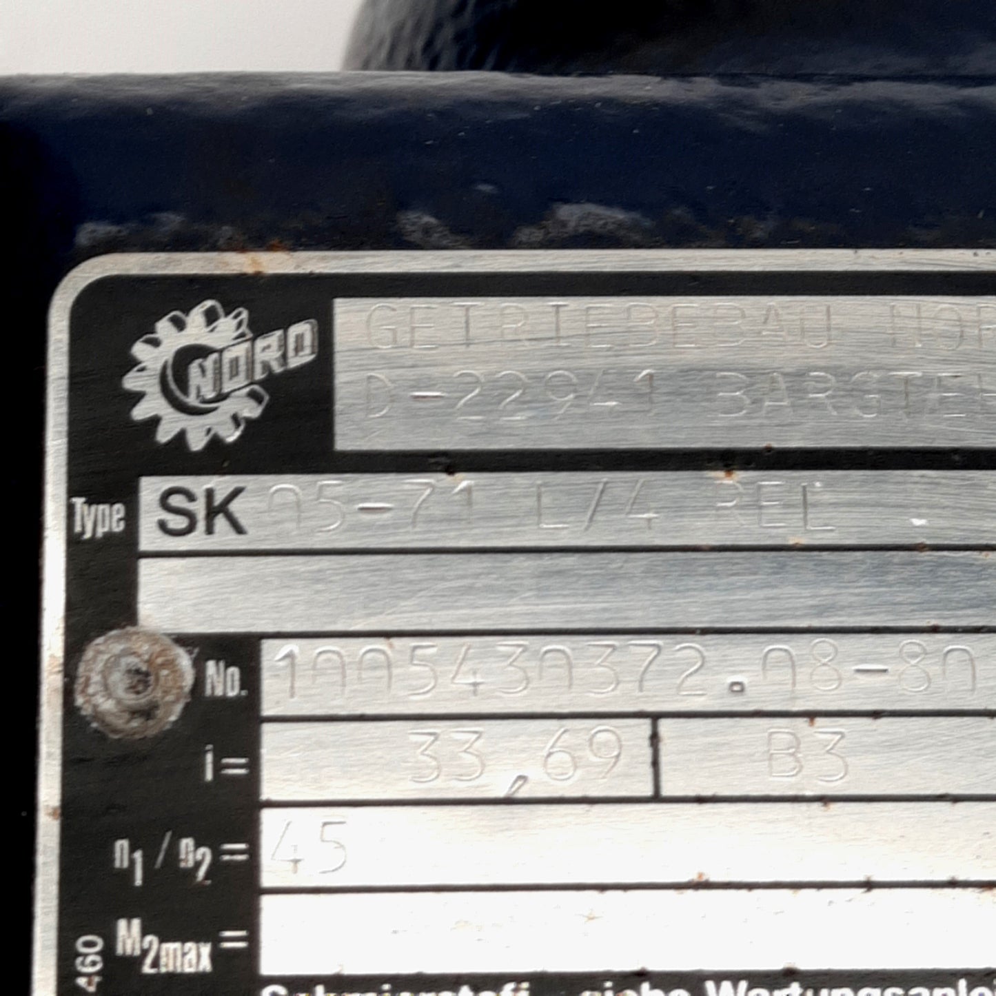 Used Nord SK05-71 L/4 REL Gearmotor, 3-Phase 230VAC Delta/Y 50Hz, 45RPM, ø20mm Shaft