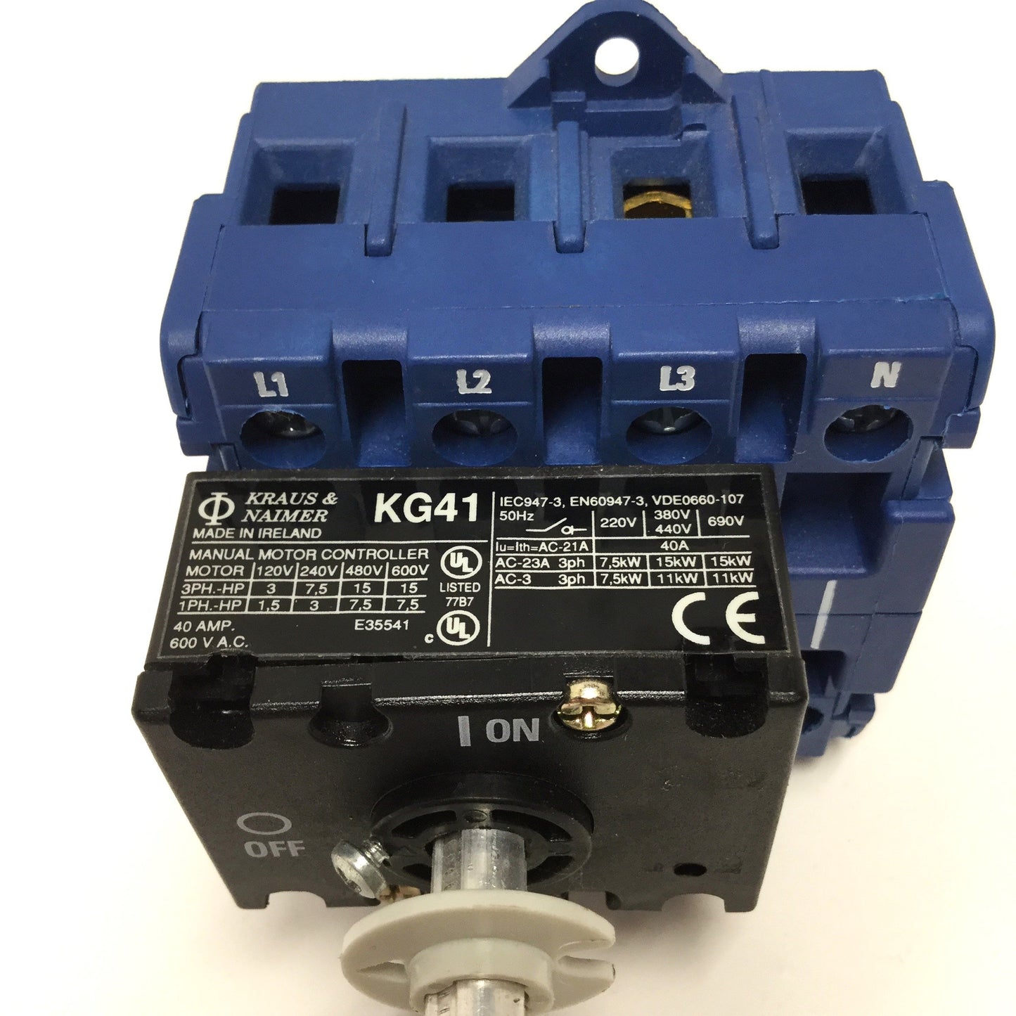 Used Kraus & Naimer KG41 T307 Disconnect Switch ON-OFF 600VAC 40A 3-Pole+N
