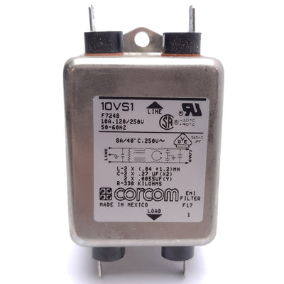 Used Corcom 10VS1 EMI/RFI Power Line Filter, 10A 120/250VAC, Spade Terminal