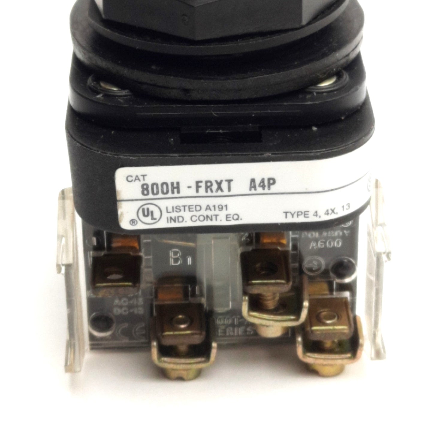 Used Allen Bradley 800H-FRXT A4P E Stop Push/Twist Release Button 4-NC Contacts, 30mm