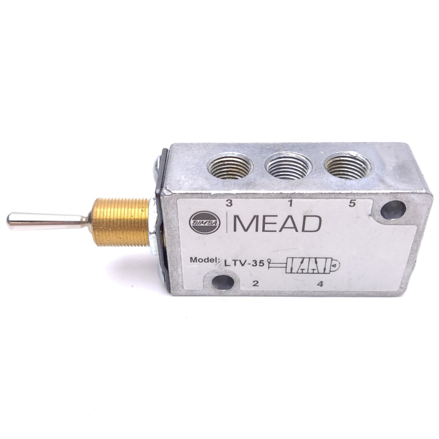 Used Bimba Mead LTV-35 Air Control Valve, 5/2-Way, Flip Toggle, 25-125psi, 1/8in NPT