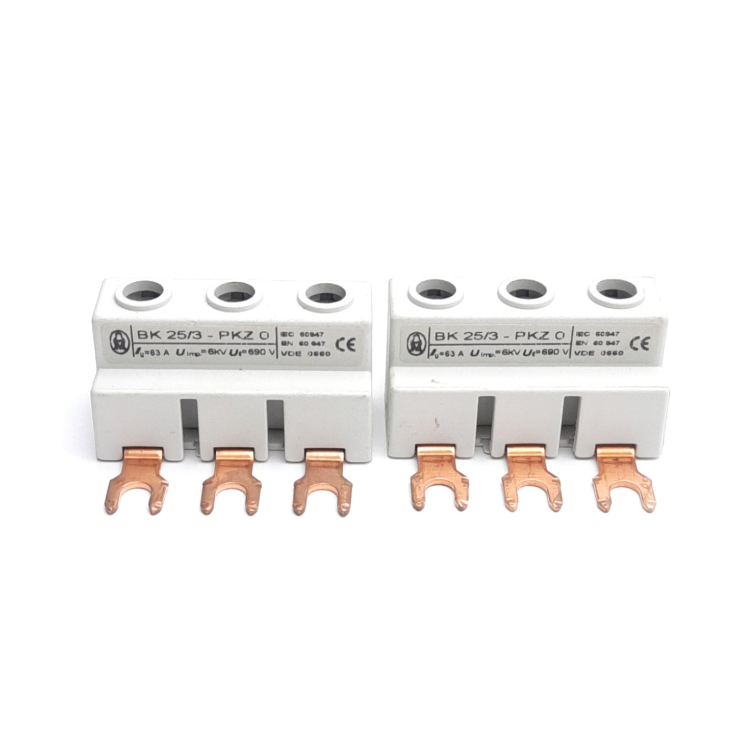 Used Lot of 2 Moeller BK25/3-PKZ0 PKZ/PKE Extension Terminal Block, 690V 63A