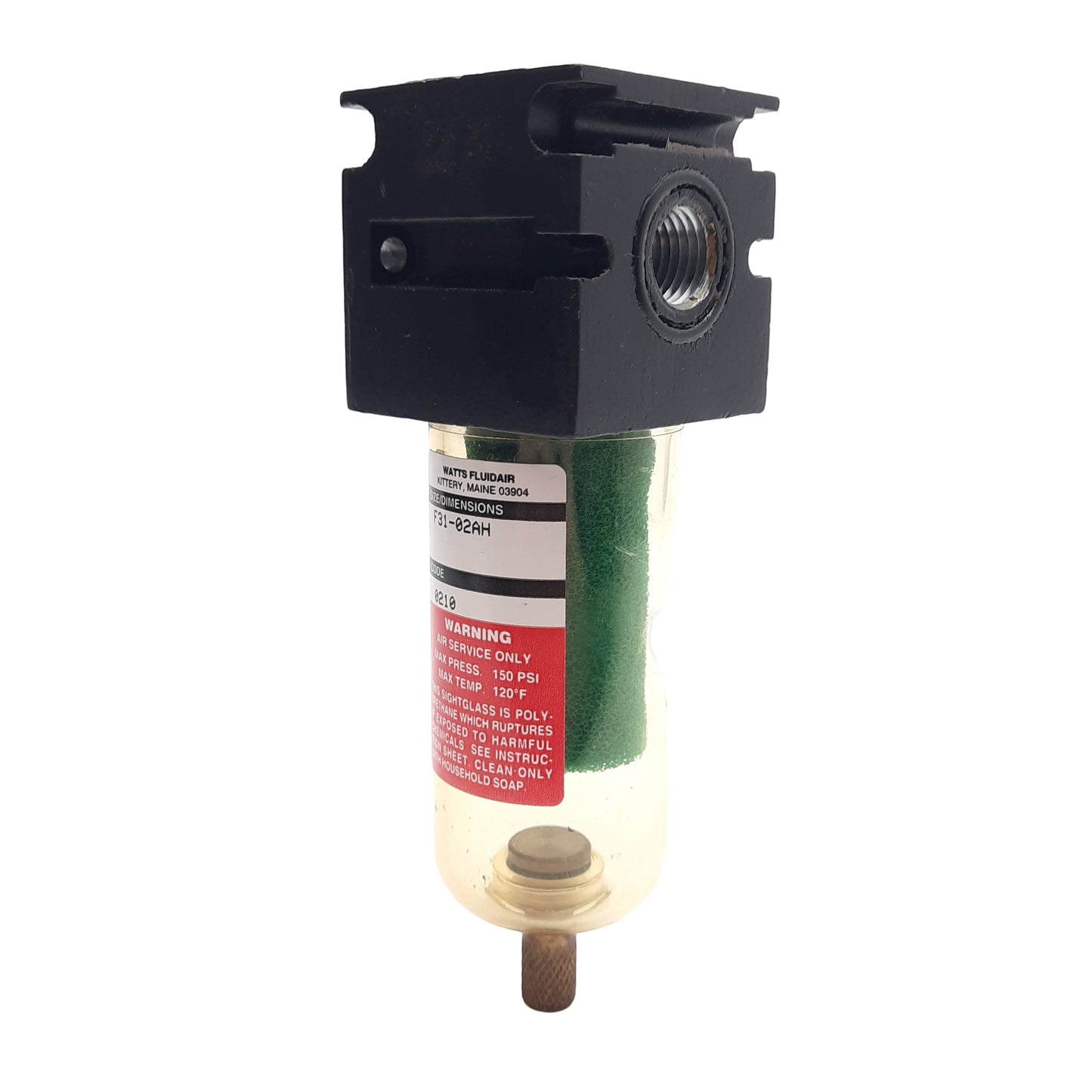 Used Parker Watts F31-02AH Pneumatic Filter 0.01µm Filtration 150PSI 20SCFM 1/4in NPT