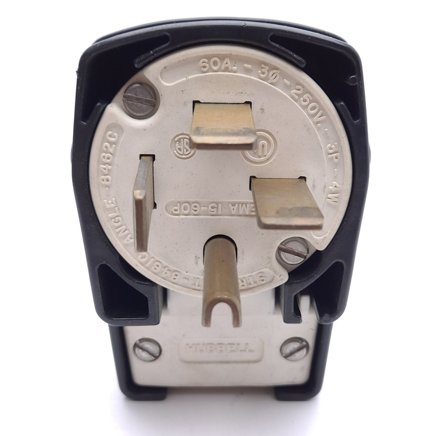 Used Hubbell HBL8462C Straight Blade Male Plug, 60A 3-Phase 250VAC, 3-Pole, 4-Wire