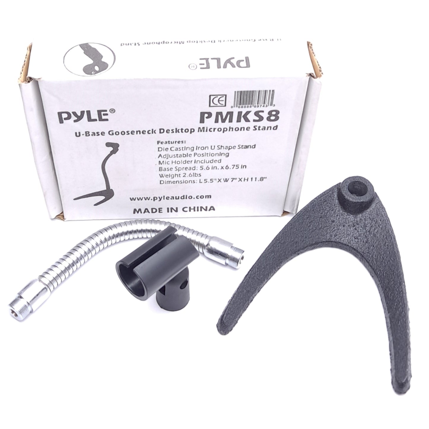 New Pyle PMKS8 Desktop Microphone Stand, 8.2in Gooseneck, Steel Alloy U-Base