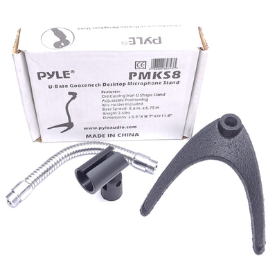 New Pyle PMKS8 Desktop Microphone Stand, 8.2in Gooseneck, Steel Alloy U-Base