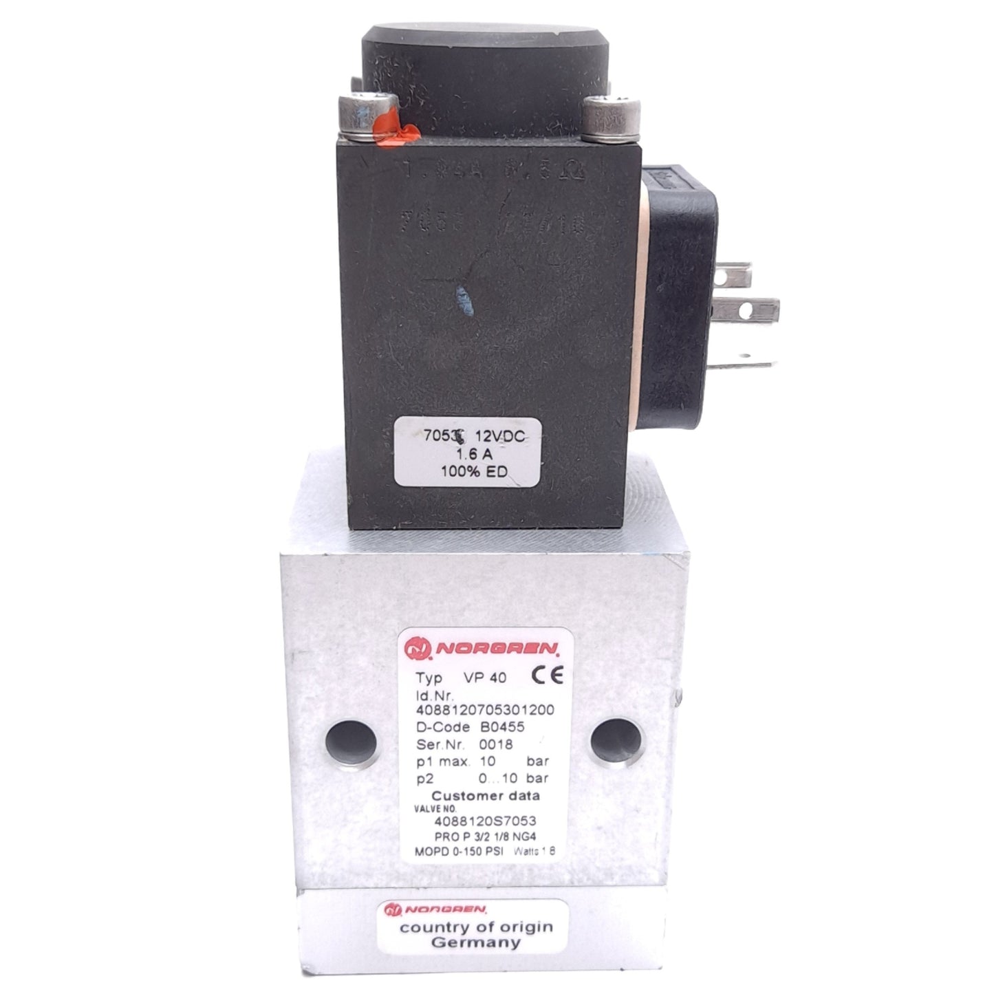 Used Norgren VP40 Proportional Flow Control Valve, 10bar Max, 1/8in NPT, 12VDC