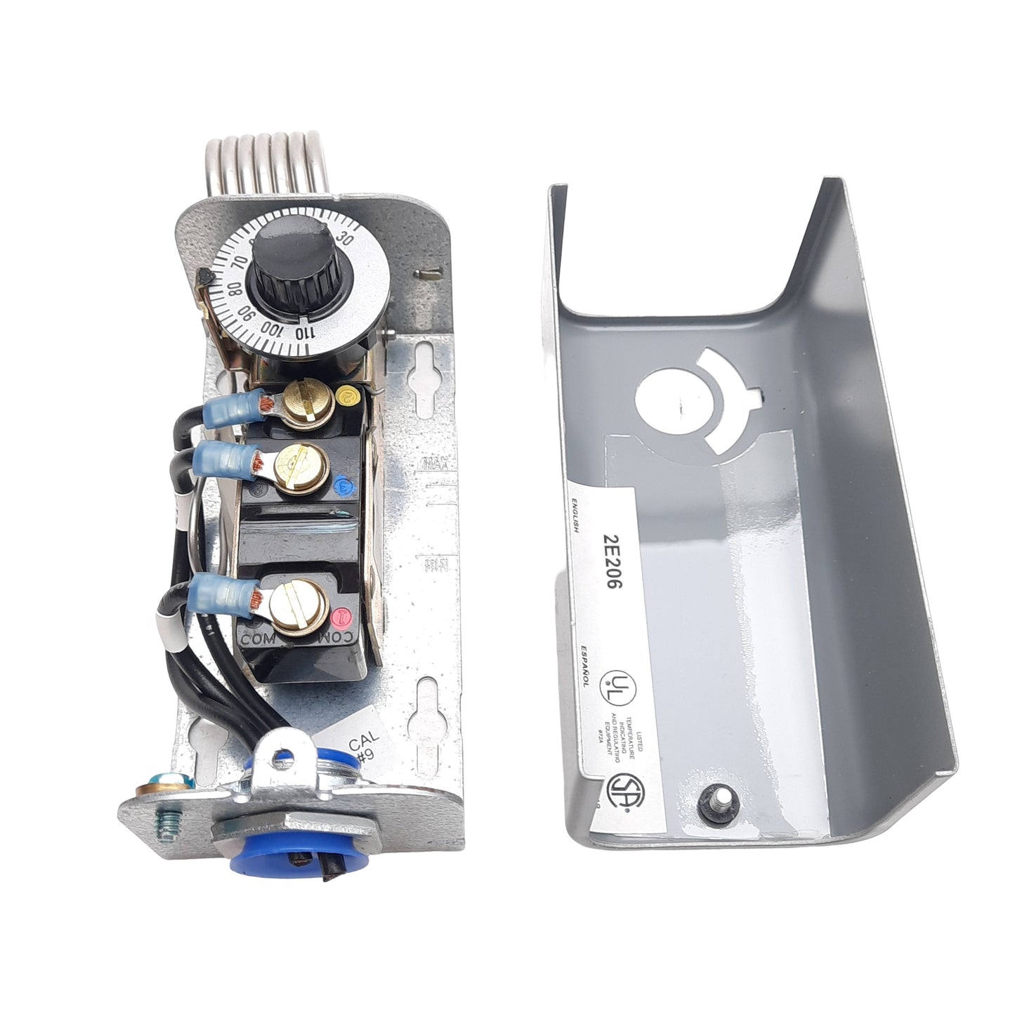Used Dayton 2E206 Line Voltage Thermostat, 120/208/240VAC 16/9.2/8A, 30°F to 110°F