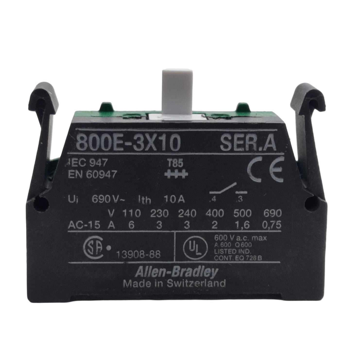 Used Lot of 2 Allen Bradley 800E-3X10 Contact Block, 1 NO, 22.5mm, 690VAC 10A