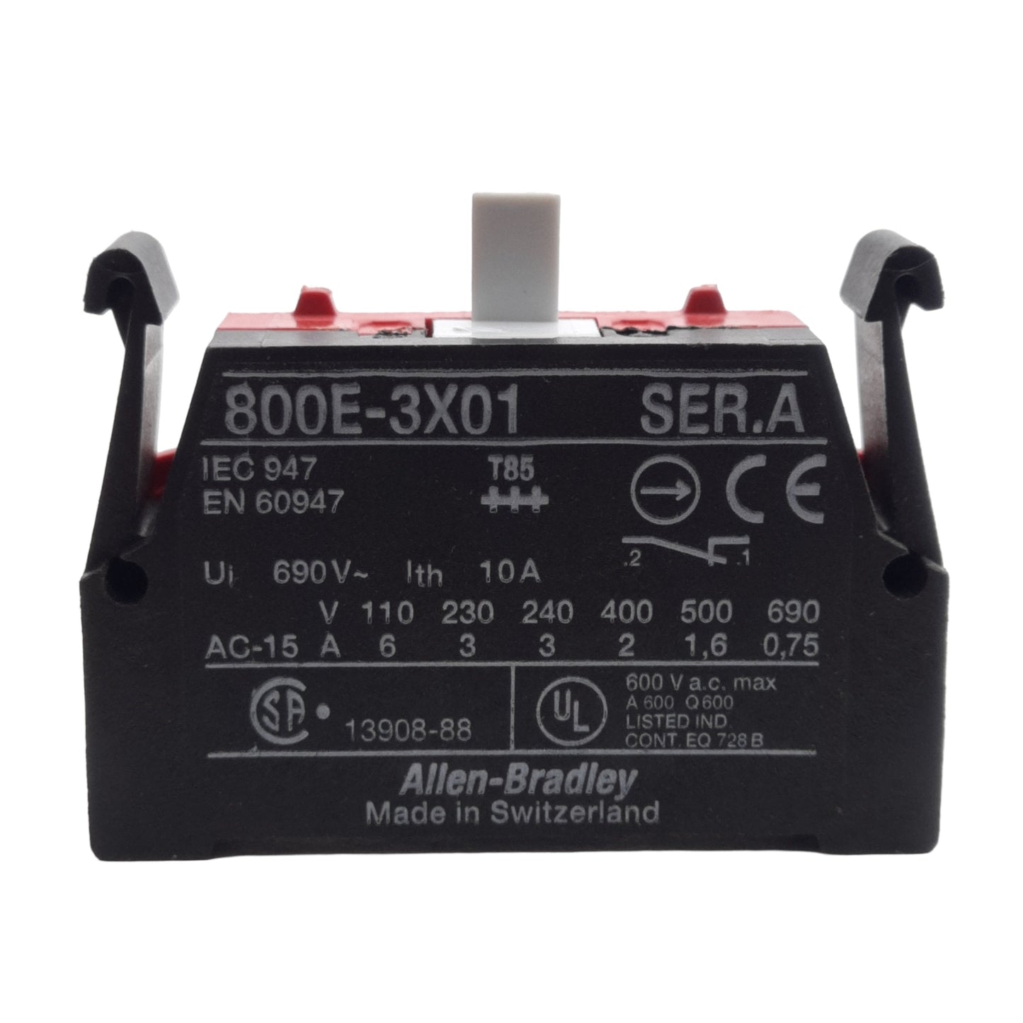 Used Lot of 2 Allen Bradley 800E-3X01 Contact Block, 1 NC, 22.5mm, 690VAC 10A