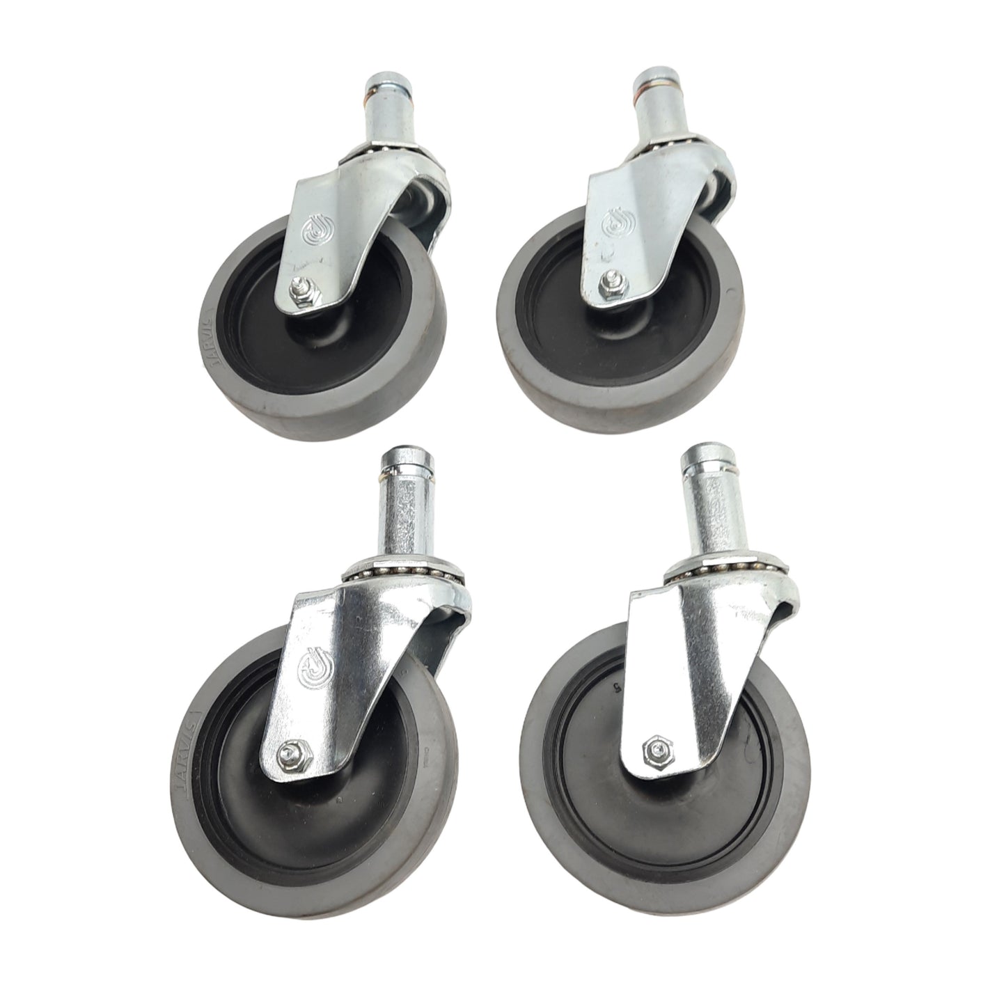 Used Lot of 4 Jarvis Swivel Ball Bearing 4" x 1" Casters Stem Mount Grip Ring Wheels