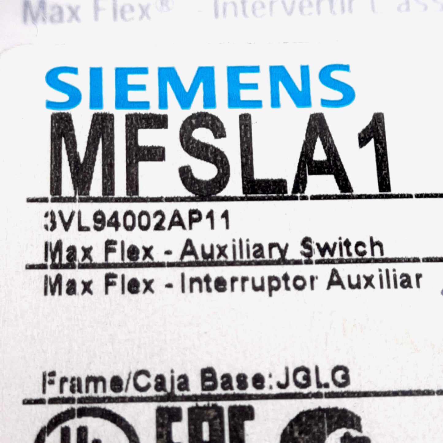 Used Siemens 3VL94002AP11 MFSLA1 Max Flex Operator Auxiliary Switch, 125/250VAC 10A