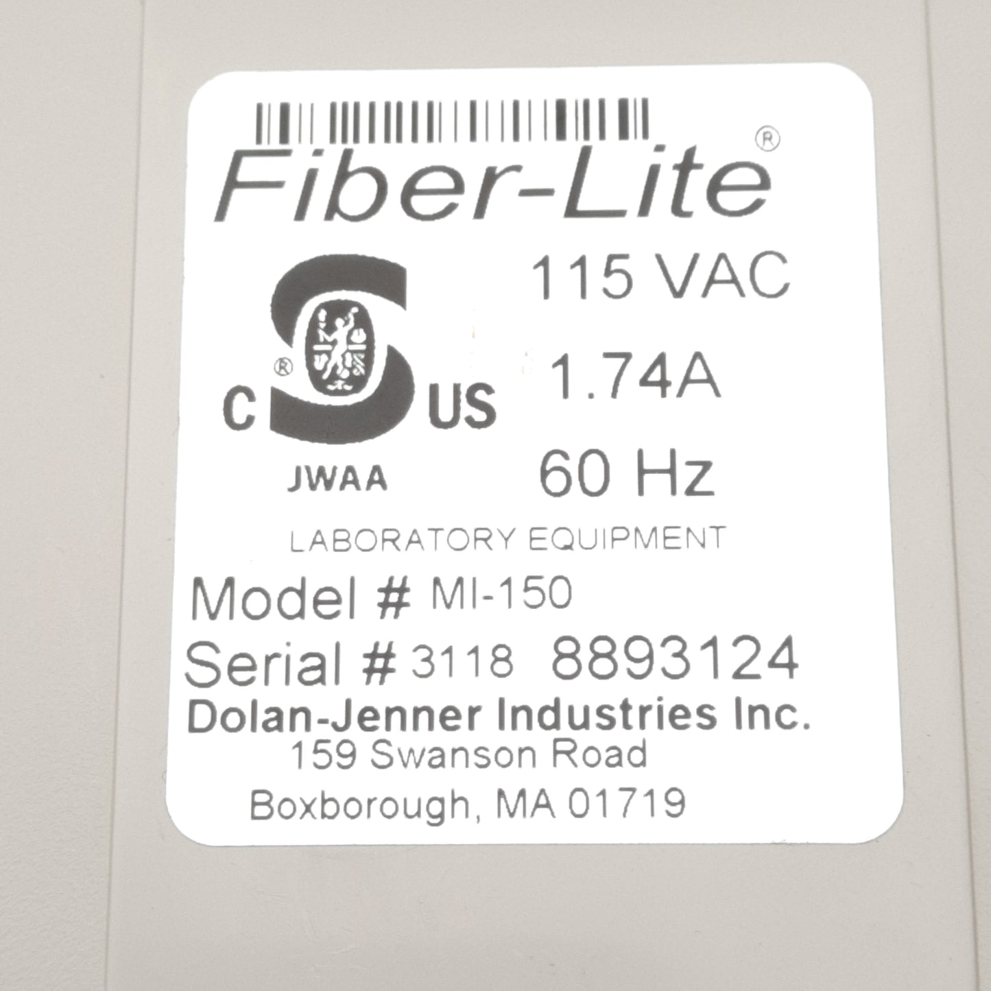 Used Fiber-Lite Mi-150 Fiber Optic Illuminator, ø15mm, White 3250K, 150W Lamp, 115VAC