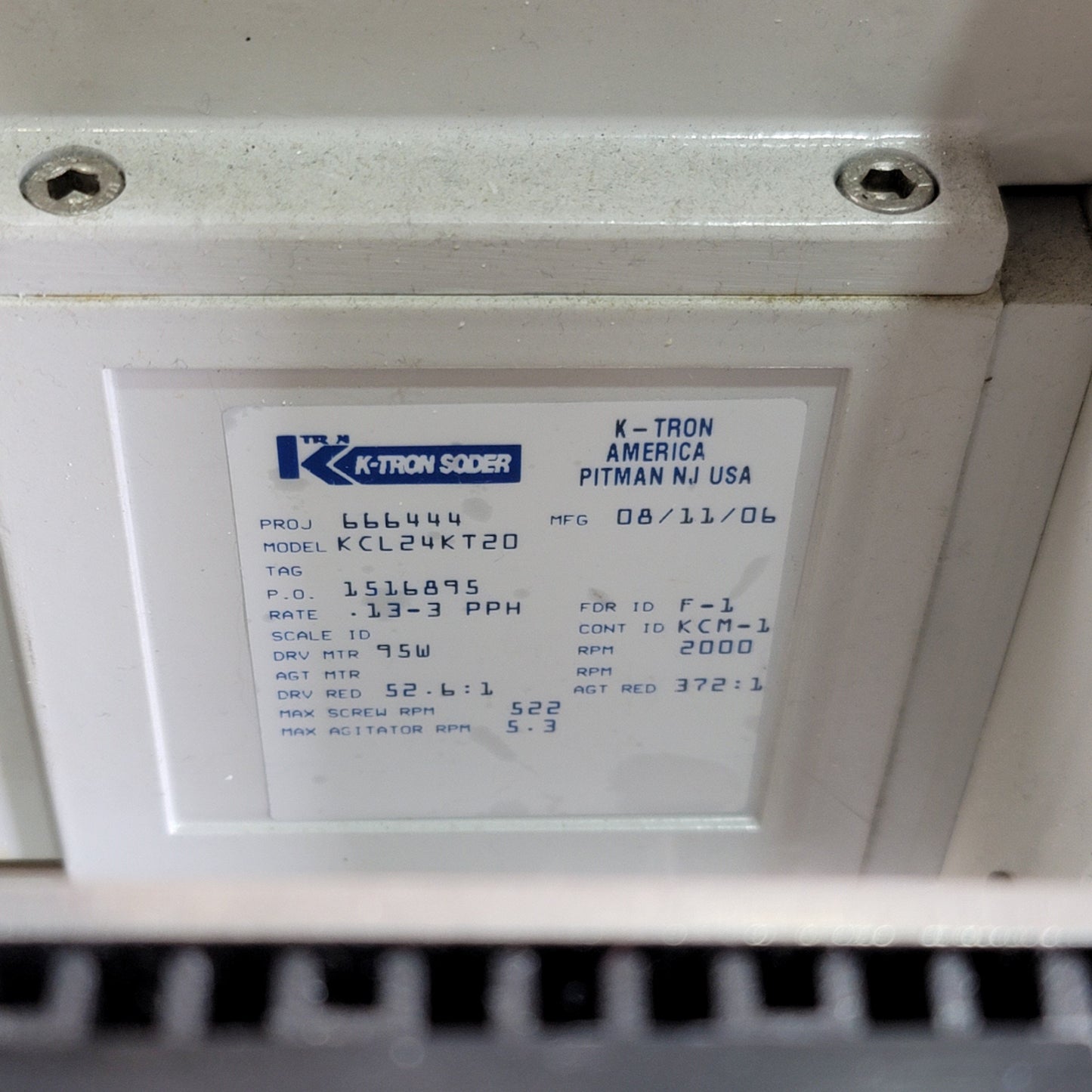 Used K-Tron K-CL-24-KT20 Compact Loss In Weight Twin Screw Feeder 0.13-3PPH