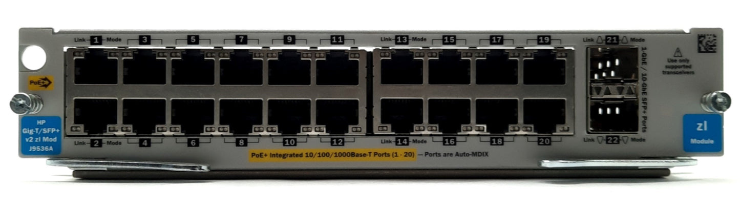Used HP J9536A Network Switch Module 20x PoE+ GigE 2x SFP+ for 5400 zl & 8200 zl