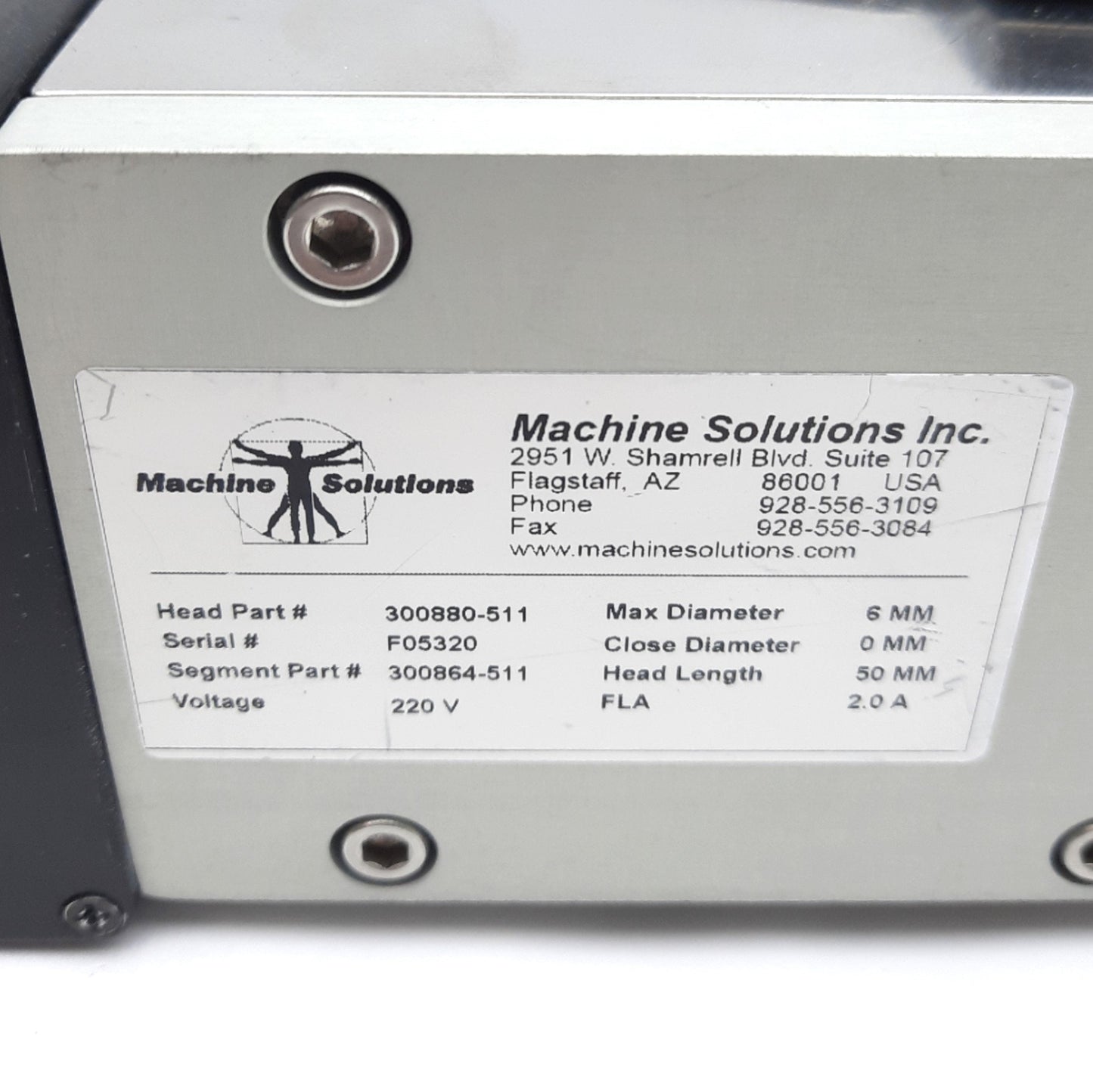 Used Machine Solutions 300880-511 Heated Stent Crimper, 0mm - 6mm x 50mm Length, 220V