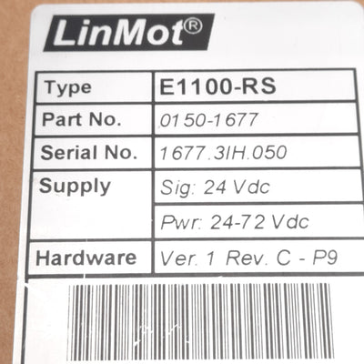 New – Open box LinMot E1100-RS Ver 1 Rev C Servo Drive, 24-72VDC Power, 24VDC Signal, RS232/485