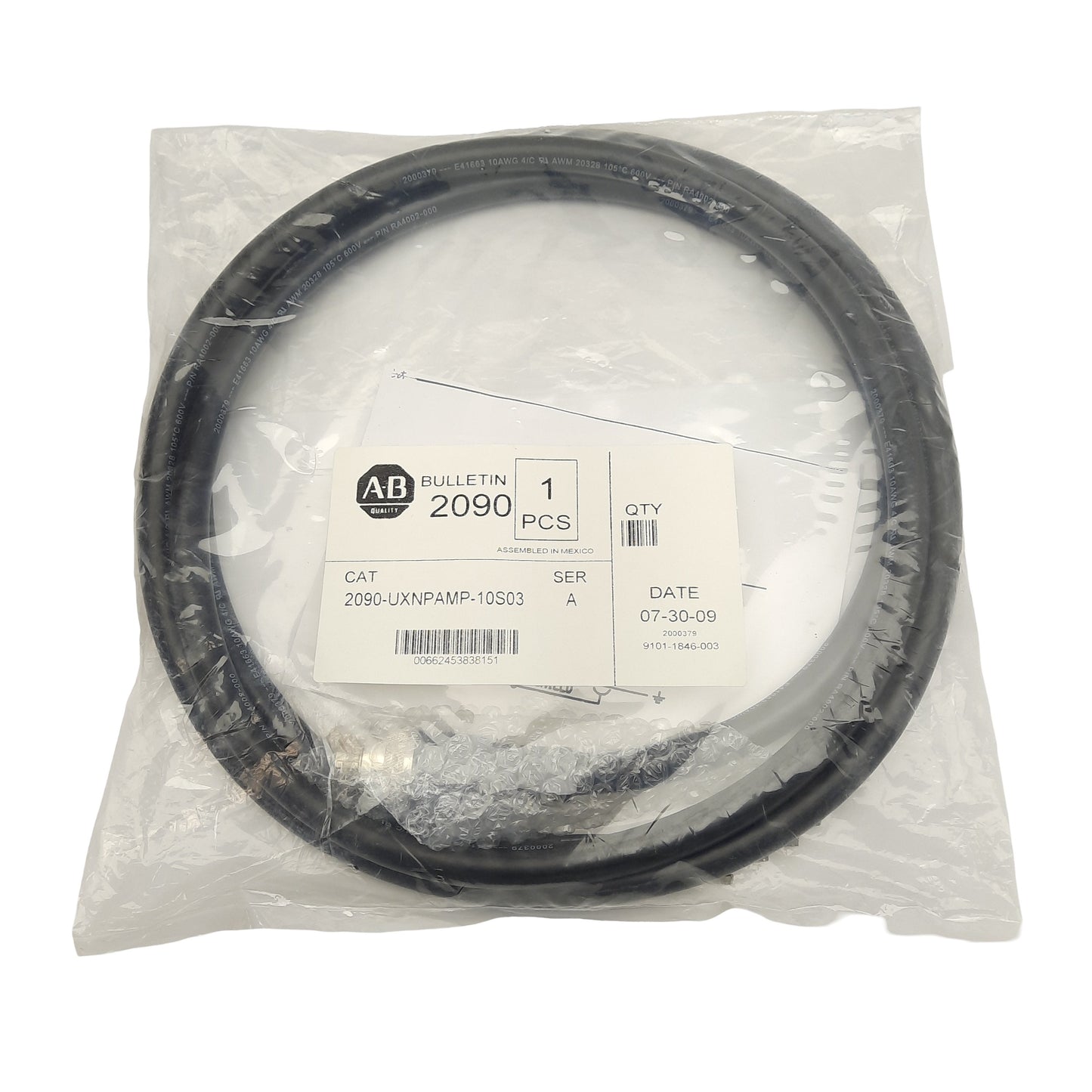 Used Allen Bradley 2090-UXNPAMP-10S03 Motor Power Cable, 4-Pin Bayonet, 600V, 3m Long