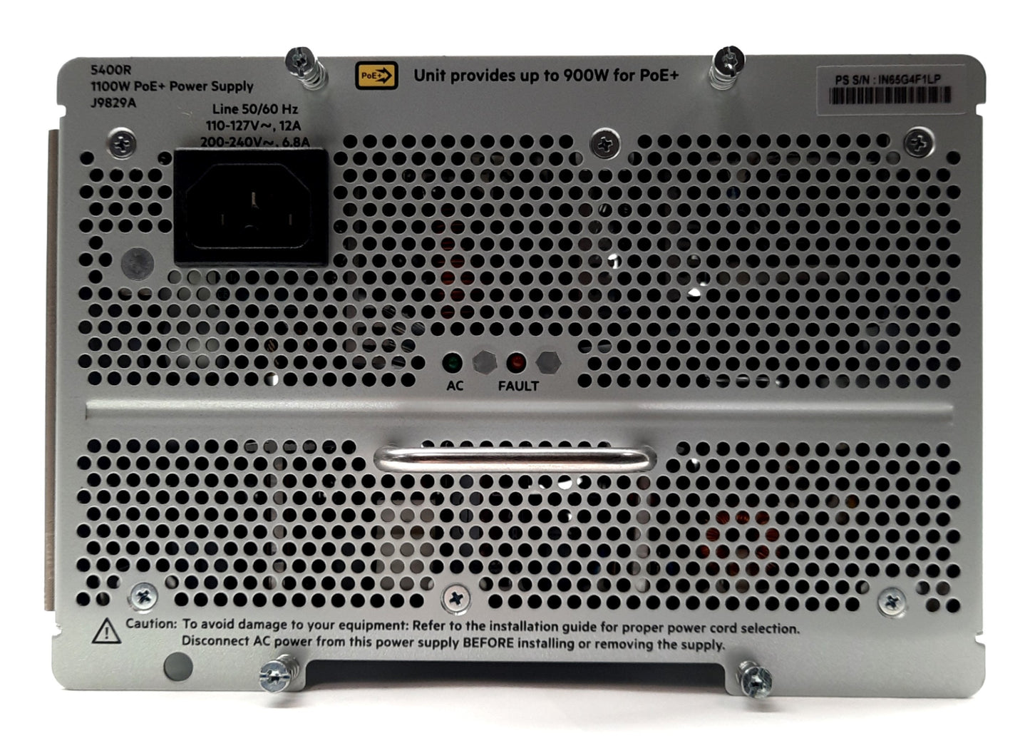 Used HP J9829A 5400R PoE+ Switch Power Supply, 1100W, 80+ Gold, 120/240VAC 12/6.8A