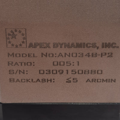 Used Apex Dynamics AN034B-P2 Planetary Gearbox, 5:1, 160Nm, ø1/2in Shaft, NEMA 34