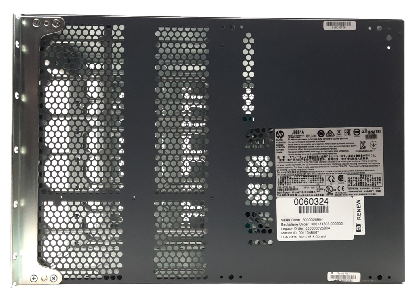 Used HP J9851A 5412R zl2 Network Switch Chassis/Backplane, 12x Modules, 7U
