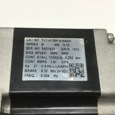 Used Allen Bradley TLY-A130P-BJ64AA Kinetix Servo Motor 230VAC 3PH, 5000RPM w/Brake