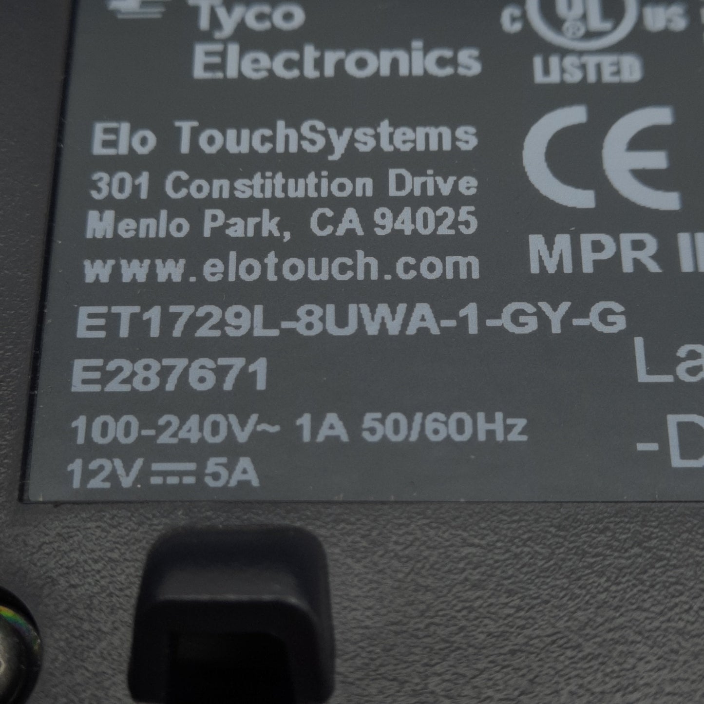 Used Elo ET1729L-8UWA-1-GY-G Touchscreen Monitor, 17in TFT LCD, 1280x1024, 100-240VAC