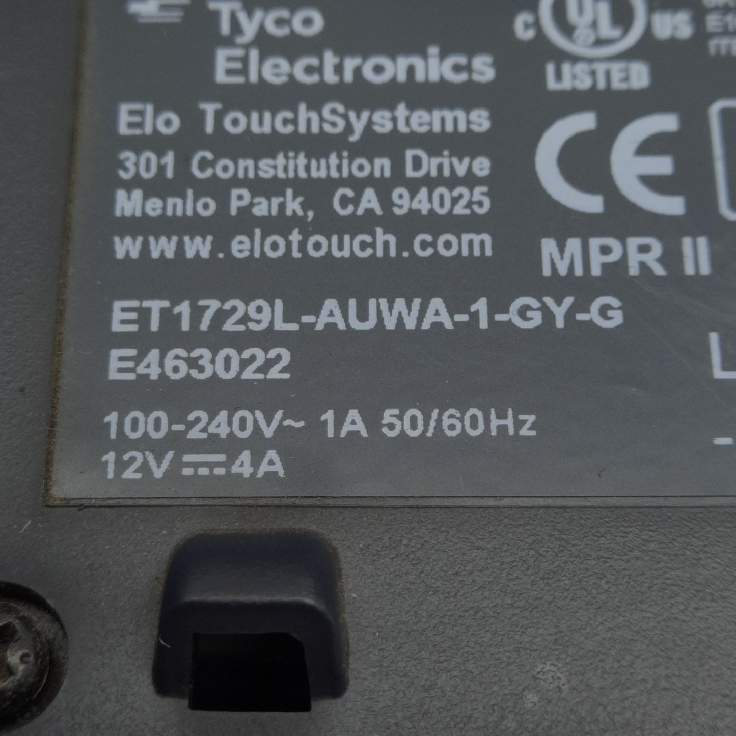 Used Elo ET1729L-AUWA-1-GY-G Touchscreen Monitor, 17in TFT LCD, 1280x1024, 100-240VAC