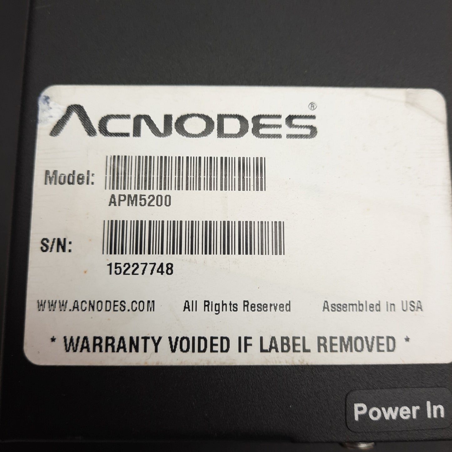 Used Acnodes APM5200 LCD Monitor 20in 1600x1200, VGA+DVI-D, 110/220VAC or 12/24/48VDC