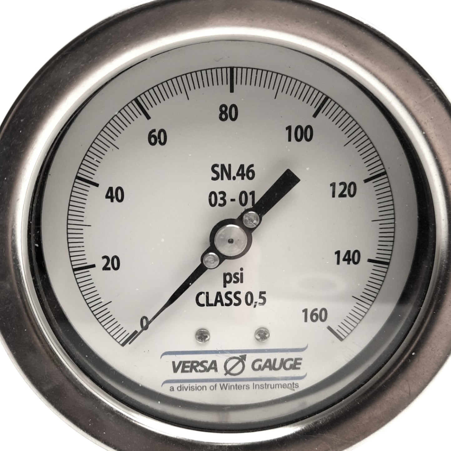 Used Versa Gauge Winters SN.46 03-01 Pressure Gauge, 160psi, 1/2in NPT, Stainless