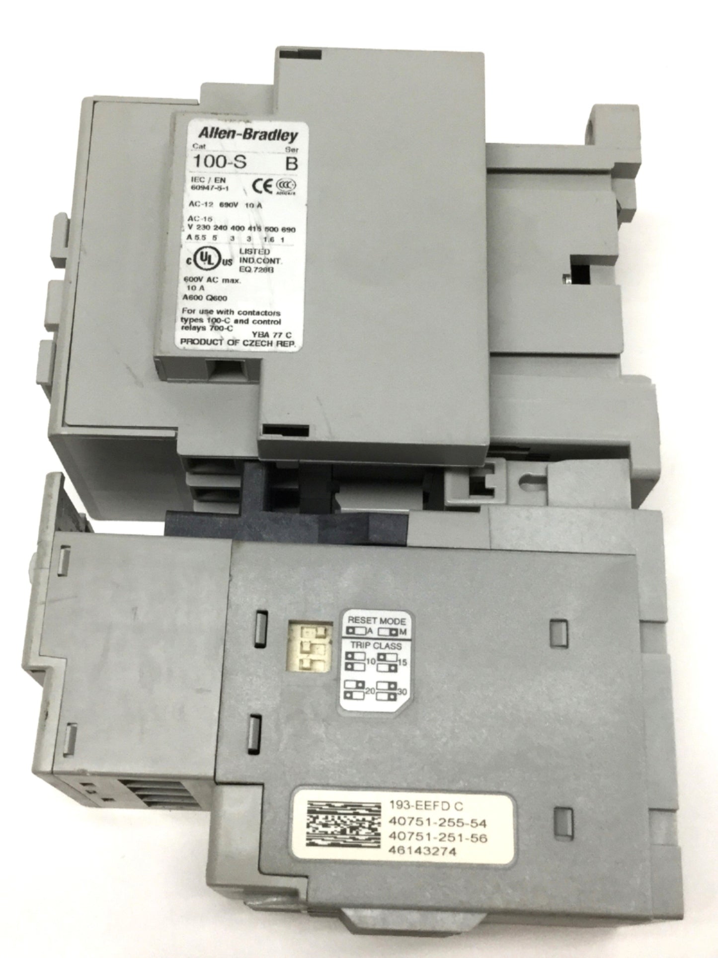 Used Allen Bradley 100-C37D00 / 193-EEFD Motor Starter, 110/120VAC, 3-Pole, 9-45A OL