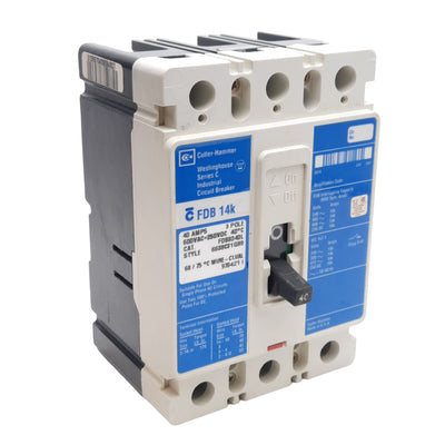 Used Cutler-Hammer FDB3040L Circuit Breaker, 3-Pole, 40A, 600VAC/250VDC, Frame C