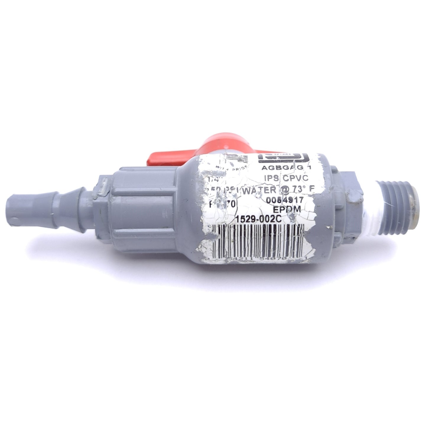 Used Spears 1529-002C Lab Ball Valve, CPVC, 150psi, 1/4in MNPT, 3-7/8in Length