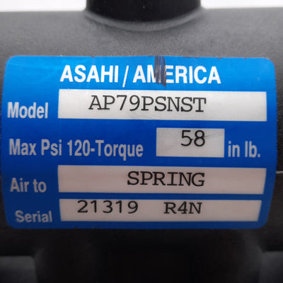 Used Asahi/America AP79PSNST Pneumatic Actuator & Ball Valve, Spring Return 3/4in NPT