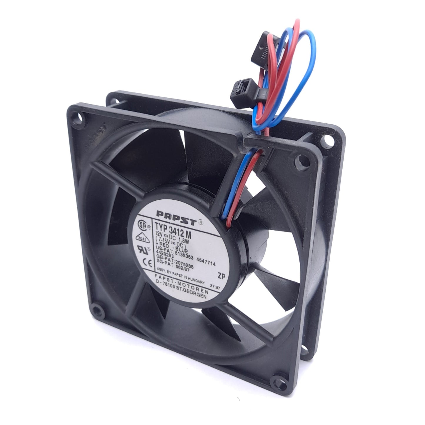 Used EBM Papst 3412M Tubeaxial Fan, 12VDC, 1.8W, 32dBA, 92 x 92 x 25 mm, 42CFM