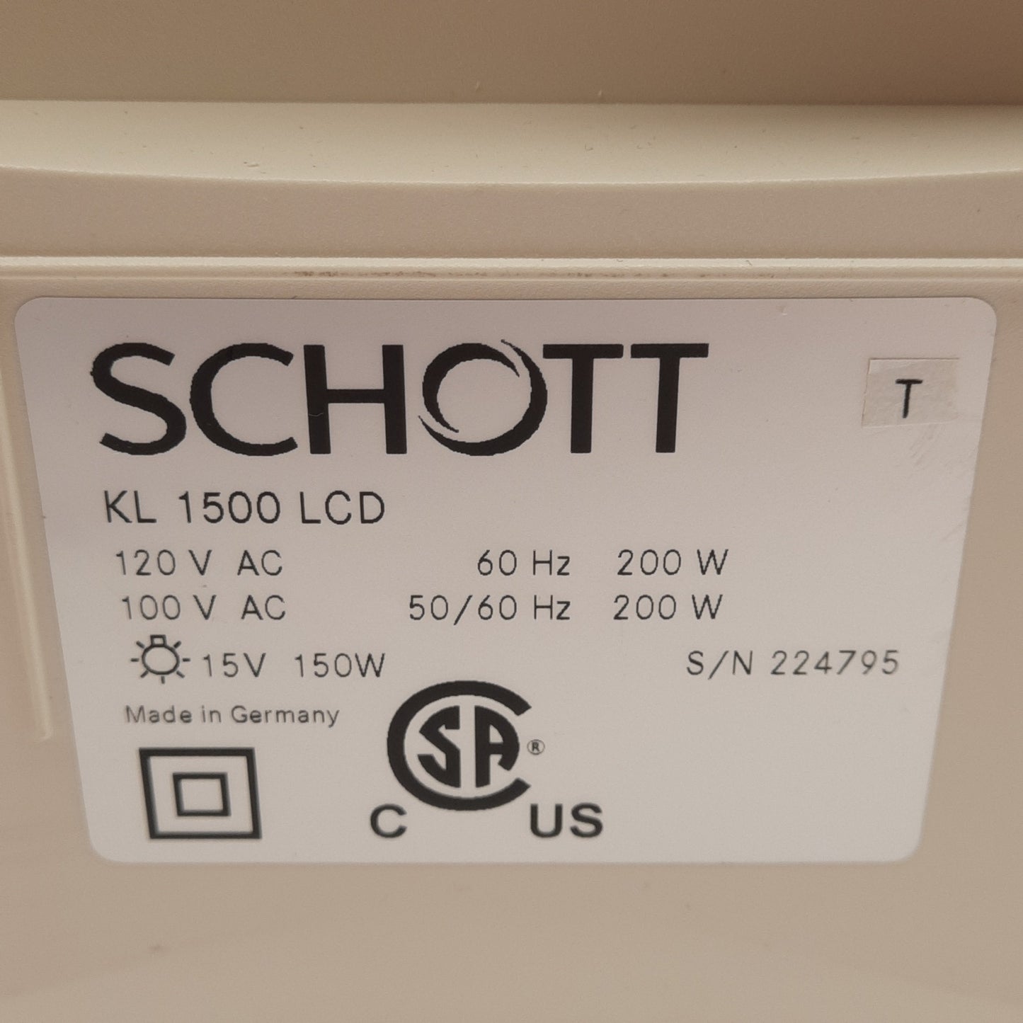 Used Schott KL 1500 LCD Fiber Optic Light Source, 100-120VAC, 150W Halogen, 15V Bulb