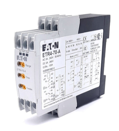 Used Eaton ETR4-70-A Timing Relay Multi Function DPDT 24-240VAC/VDC 3A 0.05S-100H