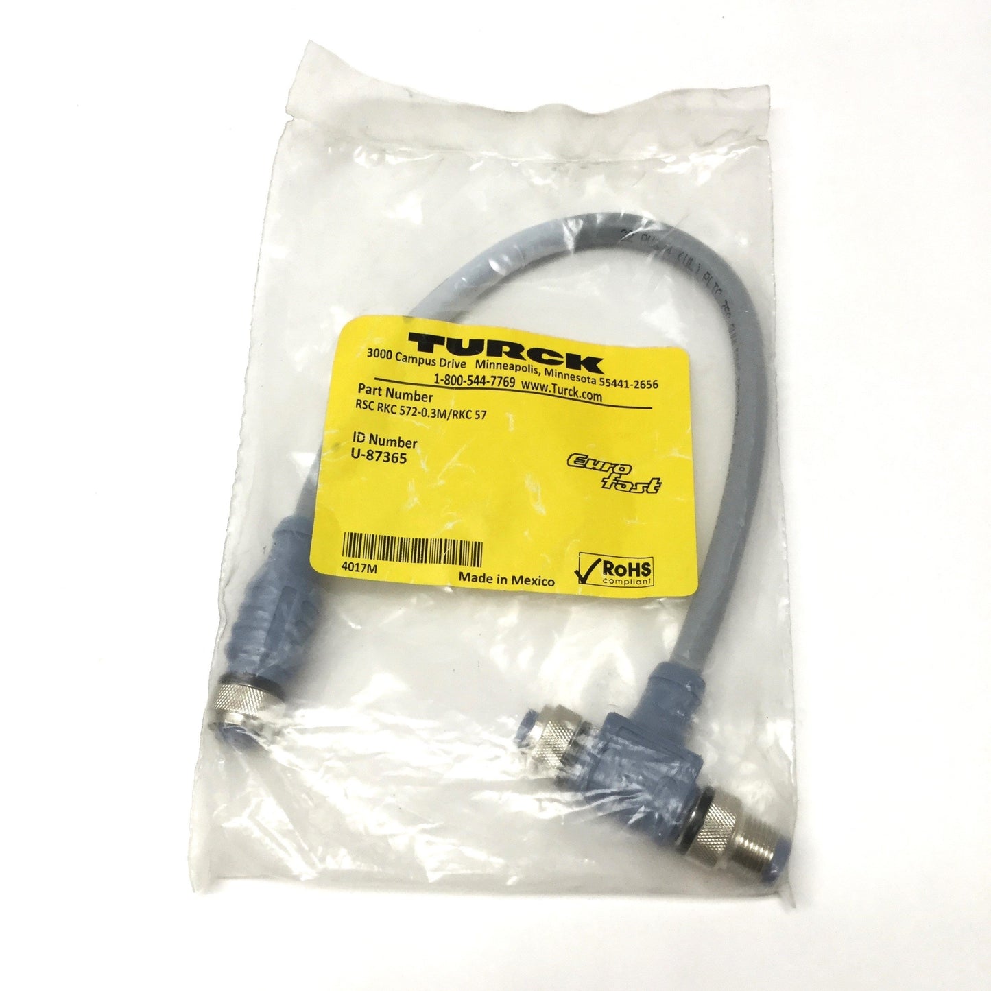 Used Turck RSC RKC 572-0.3M/RKC 57 DeviceNet Cordset Splitter Cable, M12 5-Pin