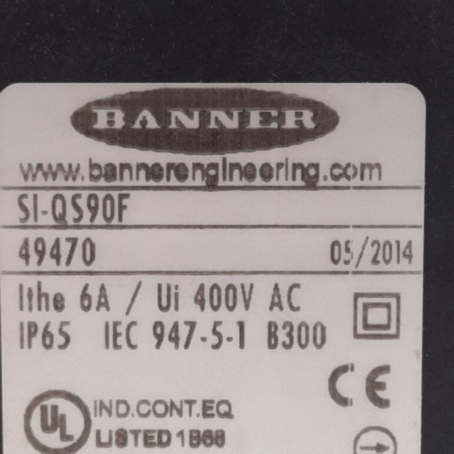 Used Banner SI-QS90F Non-Locking Interlock Switch, 2NC + 1NO, 6A 400VAC *No Key*