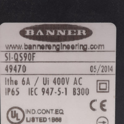 Used Banner SI-QS90F Non-Locking Interlock Switch, 2NC + 1NO, 6A 400VAC *No Key*